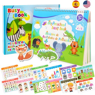Ayyomo Spanish & English Busy Books for Toddlers, Bilingual Preschool Activity Book for 3 4 5 Year Old, Kids Easter Basket Stuffers, Interactive Educational Learning Activities Birthday Gifts