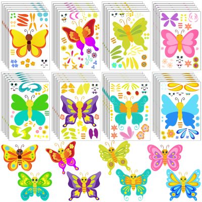 48 Pieces Make a Face Animal Stickers Make Your Own Princess Car Stickers Zoo Farm Themed Fun Princess Stickers for Kids Party Favors, Rewards, Art Craft with 8 Designs(Butterfly)