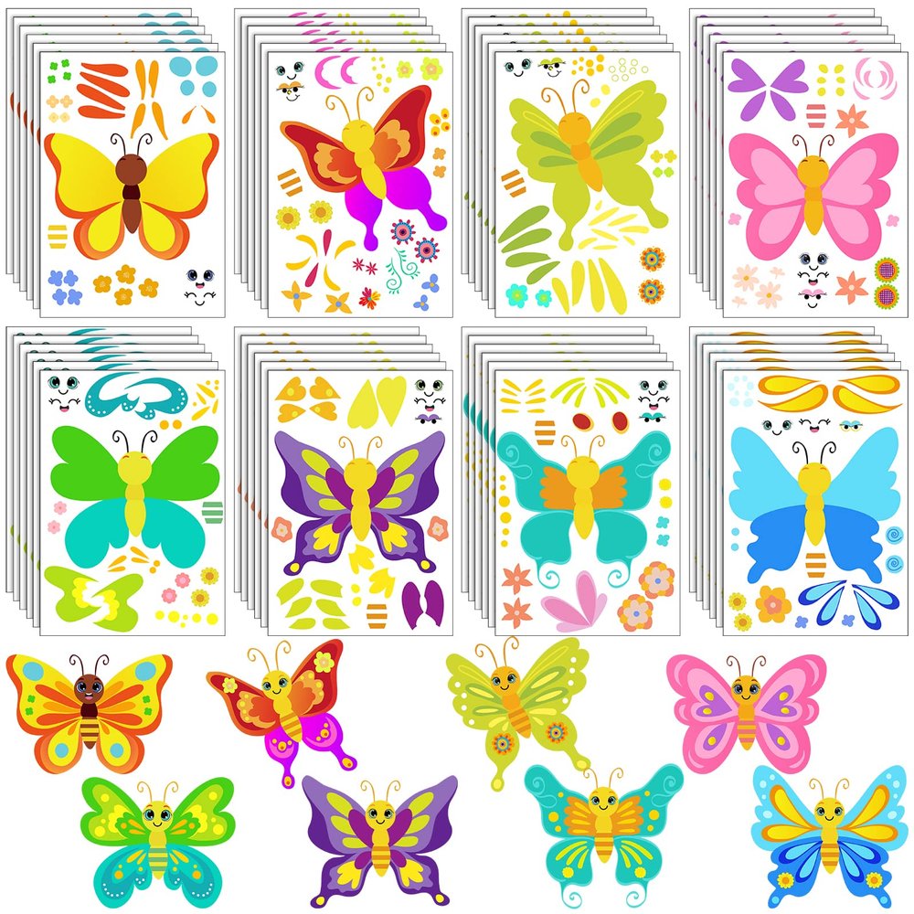 48 Pieces Make a Face Animal Stickers Make Your Own Princess Car Stickers Zoo Farm Themed Fun Princess Stickers for Kids Party Favors, Rewards, Art Craft with 8 Designs(Butterfly)