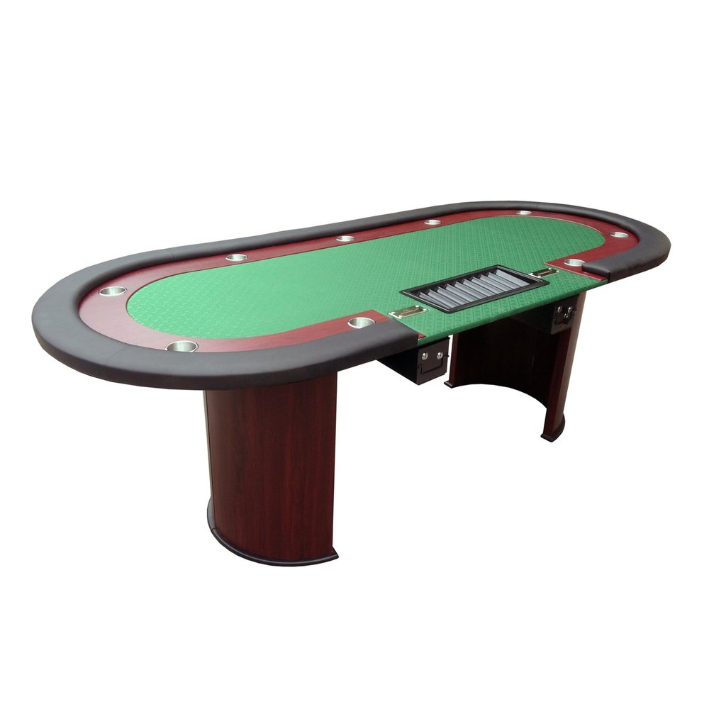 INO Desgin Poker Table for 10 Players 96 inches Luna Ultra with Speed Cloth Racetrack Chip Tray Double DropBox Wooden Legs, Green