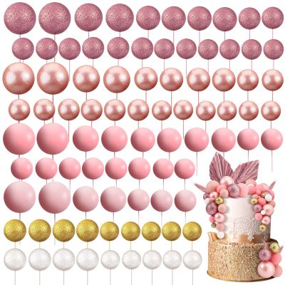 108 Pcs Balls Cake Topper DIY Cupcake Insert Foam Balloons for Cake Baking Wedding Anniversary Birthday Decoration(Assorted Pink, White, Gold,Multi Sizes)