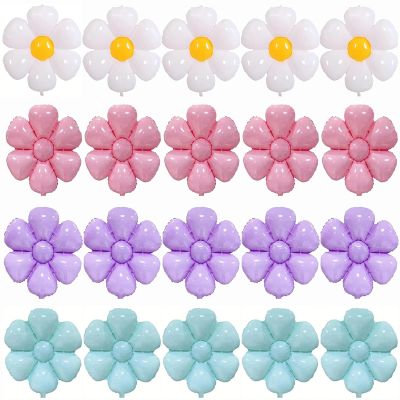 20 Daisy Flower Balloons, Floral Aluminum Foil Balloons for Birthday, Wedding Party Decorations