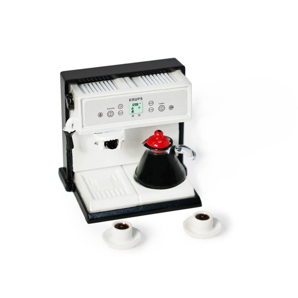 Miniature Coffee Maker with Pot & 2 Cups Sets 1:12 Dollhouse Accessories Coffee Machine Artificial House Decoration Mini Room Scence Decor (Black Maker)