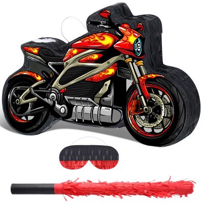 Shappy 3D Train Piata Red Motorcycle Piata Small Race Car Birthday Decor with Blindfold Stick Confetti Railroad Bike Car Party Decorations for Racing Theme Birthday Favors Supplies(Redmotorcycle)