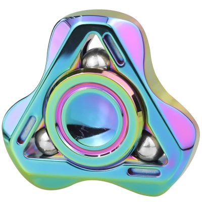 Freelove Upgraded Fox Tri Fidget Spinner for Adult, Metal Steel/Glow Balls Clicking Noise, Heavy Mini Small Compact Tri Size, Long Spinning Bearing Replacable, Stainless Steel, CNC Silver