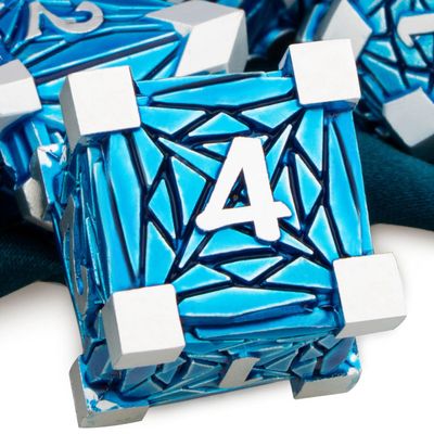 ARUOHHA DND Metal Dice Set Crystal Shards Dice with Gift Box, 7PCS Silver Blue Polyhedral Dice RPG Role Playing Game Handmade 6 Sided D and D Dice Set D20 D12 D10 D8 D6 D4