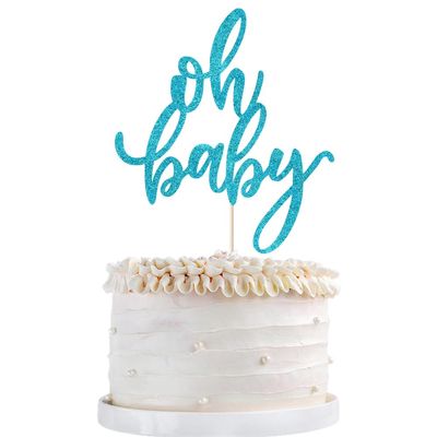 Qertesl Glitter Oh Baby Cake Topper, Baby Party & Baptism Cake Decoration, Gender Reveal Party Cake Decoration (Blue)