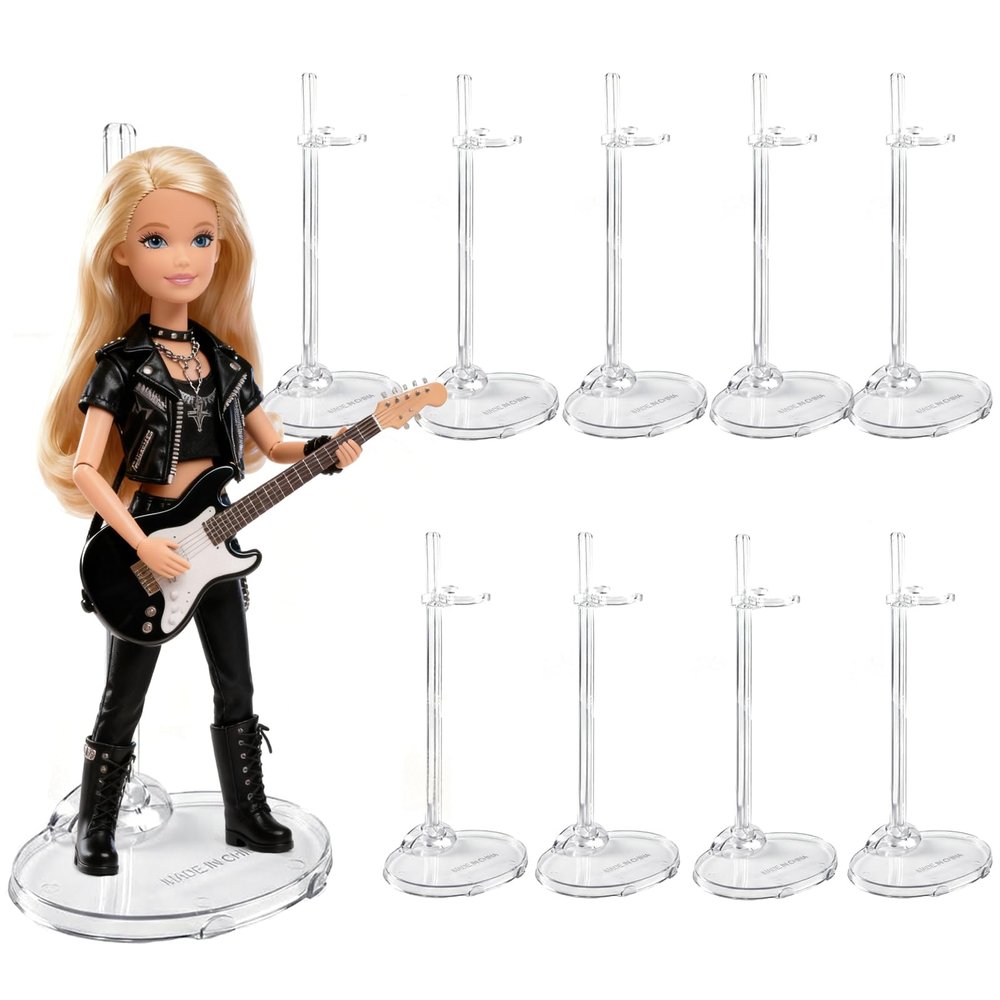 10 PCS Doll Stands, Transparent Support Stands for Dolls, Action Figure Stand with Adjustable Waist Clip, Mini Display Holder Base for 11 to 13 Inch Tall Action Figure Dolls Accessories (Clear)