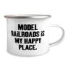 Reusable Model Railroads 12oz Camper Mug, Model Railroads is My Happy Place, Joke Gifts for Friends, Birthday Gifts, Model train set, Toy trains, Train tracks, Railroad toys, Electric trains, Battery view 2