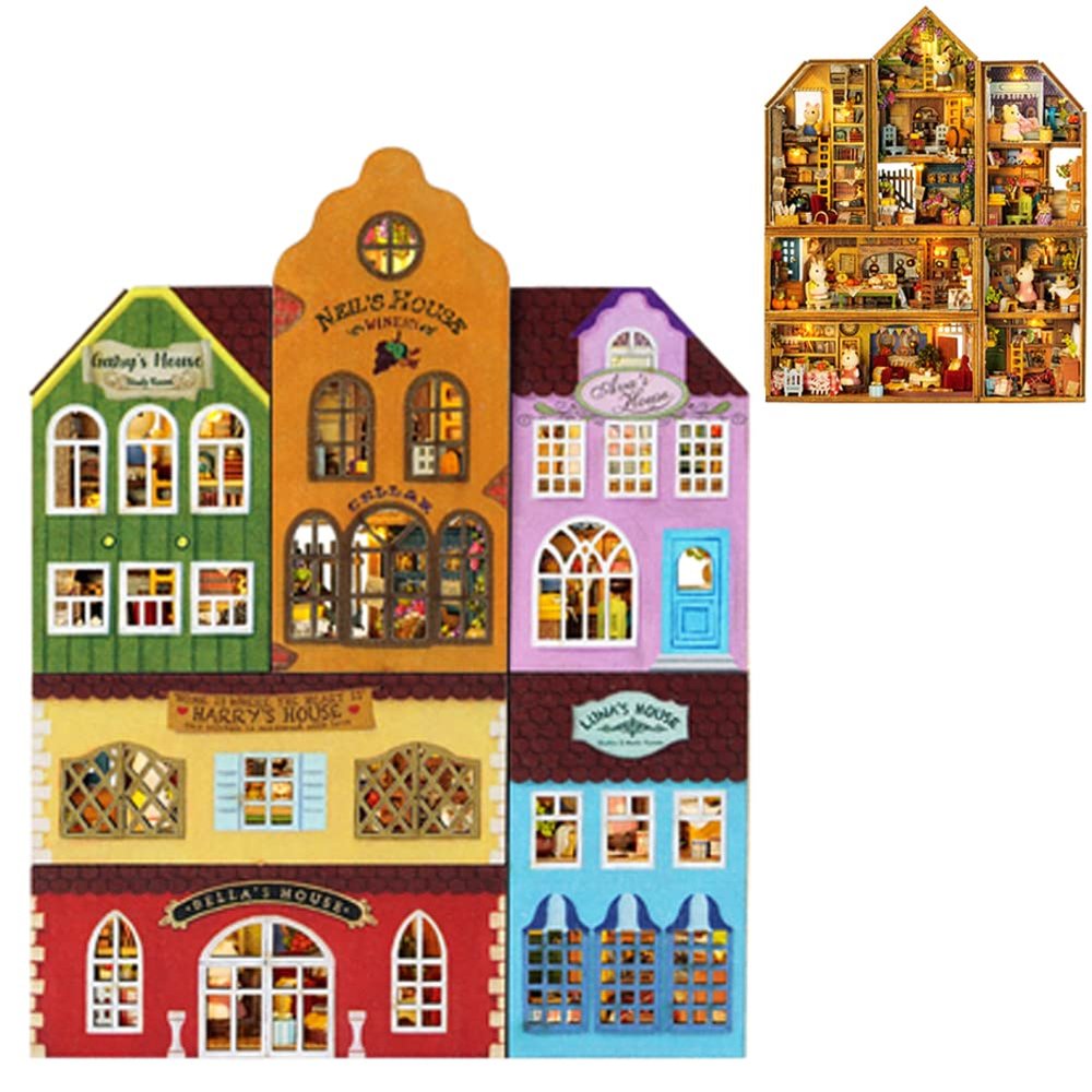 TOPBSFARNY 6PCS DIY Dollhouse Kit Creative Assembly Miniature Scenery Doll House Mini World Series Miniature Collection 3D Wooden Puzzle for Chirstmas Toy (QH-6PCS)