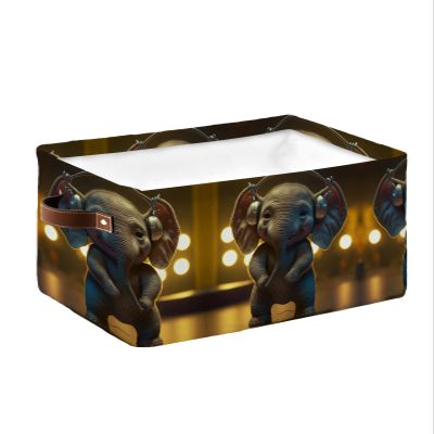 Cute Elephant Baby Large Storage Baskets Bins Funny Music Animal Collapsible Storage Box Laundry Organizer for Closet Shelf Nursery Kids Bedroom 1 Pack 15x11x9.5