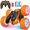 Remote Control Car, 2.4GHz Electric Race Stunt Car, Double Sided 360 Rolling Rotating Rotation, LED Headlights RC 4WD High Speed Off Road Gift for 3 4 5 6 7 8-12 Year Old Boy Toys (Orange) view 1