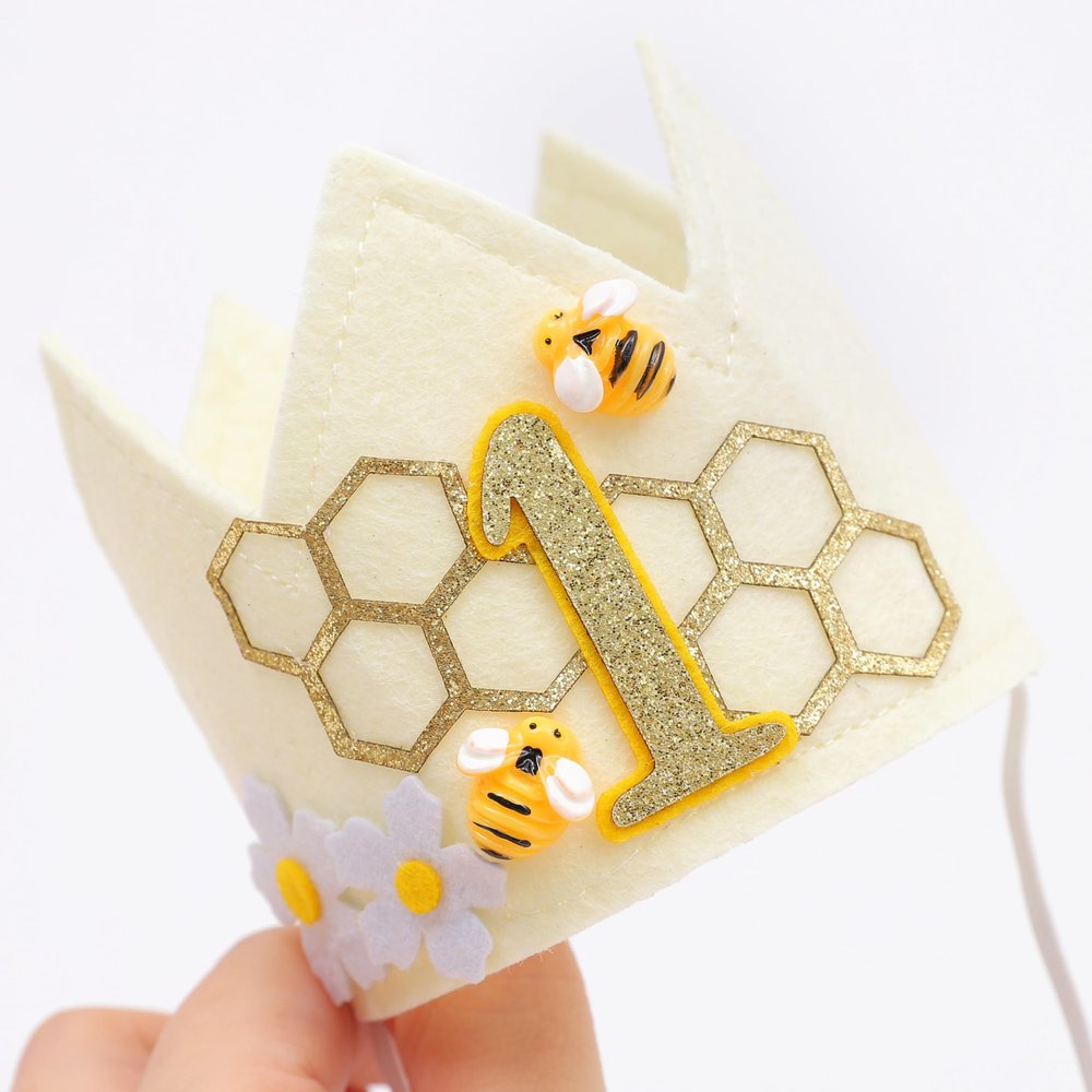 SYESQL Bee 1st Birthday Cone Hat - First Birthday Party Hat, Happy Baby's Day Photo Props ( Banner)