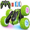 KKONES Remote Control Car, 2.4GHz Electric Race Stunt Car, Double Sided 360 Rolling Rotating Rotation, LED Headlights RC 4WD High Speed Off Road Gift for 3 4 5 6 7 8-12 Year Old Boy Toys (Green) view 1