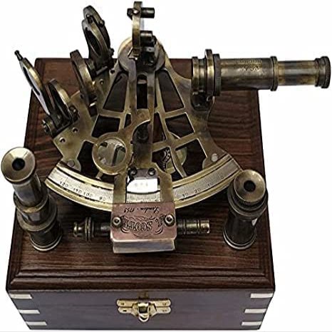 Brass Nautical Sextant Vintage Maritime Astrolabe Ship Navigation Instrument Celestial with Gift Box and Two Extra Sighting