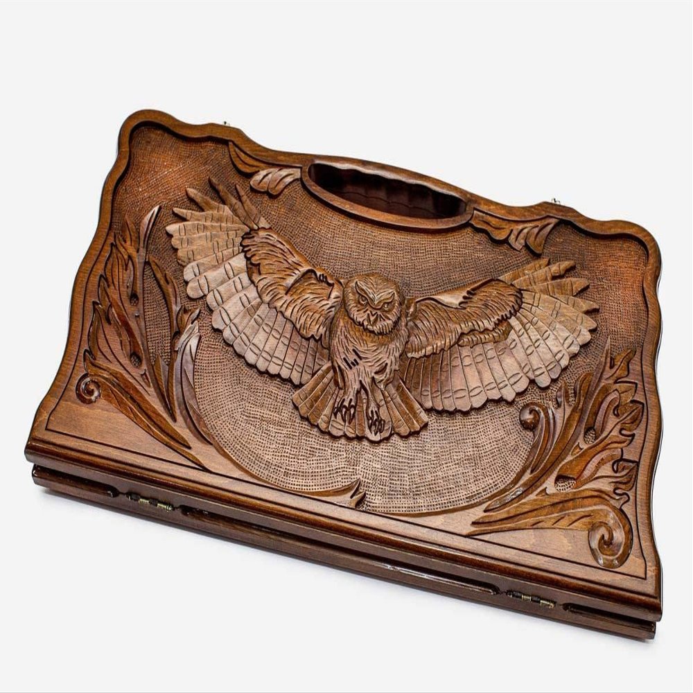2 in 1 Handmade Armenian Backgammon 23.6 inch Checkers Nardi Owl High Detail Wooden Board Game Hand Crafted Nardy + Gift