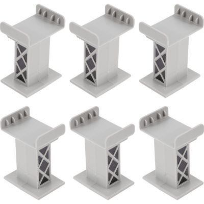Zerodeko 6Pcs Train Bridge Pier Plastic Railway Track Support Accessories Train Track Risers Train Track High Level Blocks Wooden Train Table Supplies for Kids (Grey)