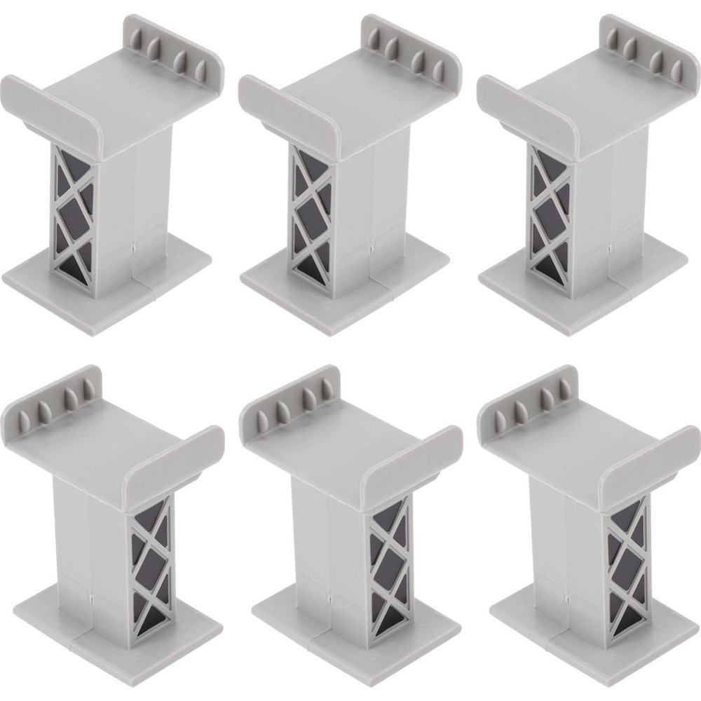 Zerodeko 6Pcs Train Bridge Pier Plastic Railway Track Support Accessories Train Track Risers Train Track High Level Blocks Wooden Train Table Supplies for Kids (Grey)