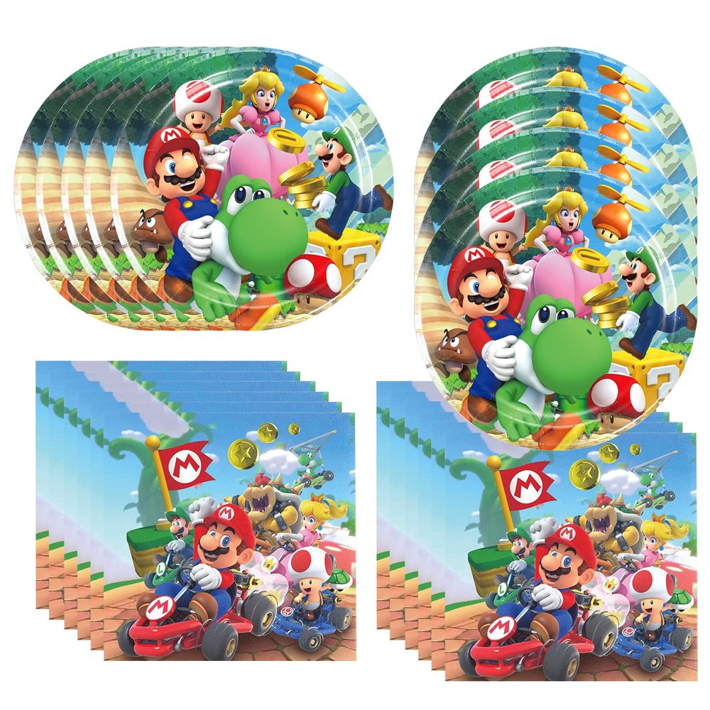 40pcs Mario Party Supplies include 20 plates, 20 napkins for the Mario birthday party decoration