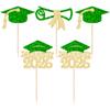Gyufise 24Pcs 2026 Graduation Theme Cupcake Toppers Glitter Diploma Graduation Cap Class of 2026 Cupcake Picks for 2026 Graduation Theme Party Cake Decorations Supplies Gold Green view 3