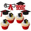 Gyufise 24Pcs 2026 Graduation Theme Cupcake Toppers Glitter Diploma Graduation Cap Cupcake Picks Class of 2026 Cake Decorations for 2026 Grad Theme Party Supplies Black Red view 1