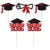 Gyufise 24Pcs 2026 Graduation Theme Cupcake Toppers Glitter Diploma Graduation Cap Cupcake Picks Class of 2026 Cake Decorations for 2026 Grad Theme Party Supplies Black Red view 3