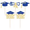 Gyufise 24Pcs 2026 Graduation Cupcake Toppers Glitter Class of 2026 Cupcake Picks Diploma Graduation Cap Cake Decorations for Theme Party Supplies Gold Blue view 3