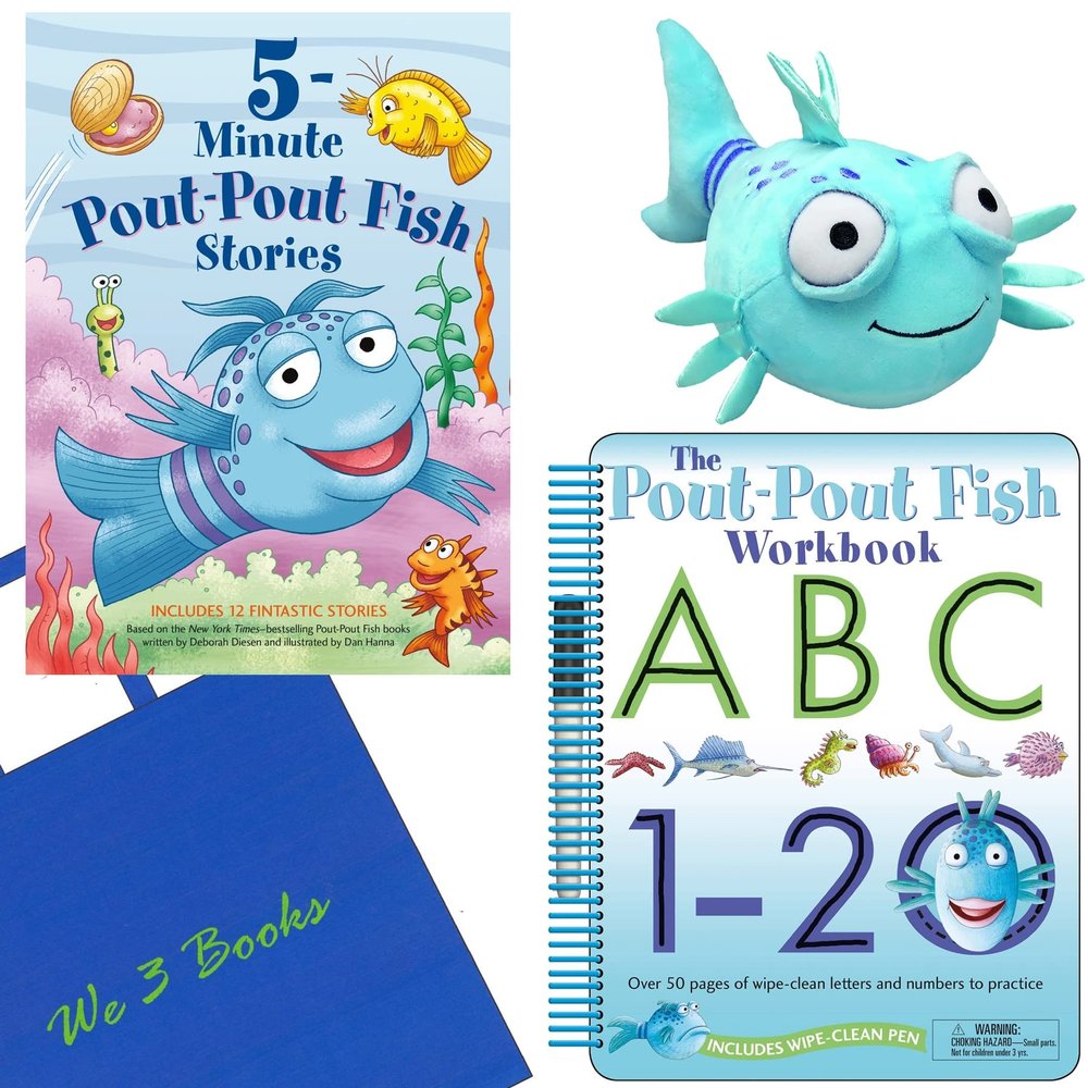 Pout-Pout Fish Book Set Includes 12 Stories in One Volume by Deborah Diesen, Dan Hanna, Wipe Clean Workbook ABC 1-20, Officially Licensed Stuffed Animal Plush and Gift Bag (Friendship and Learning)