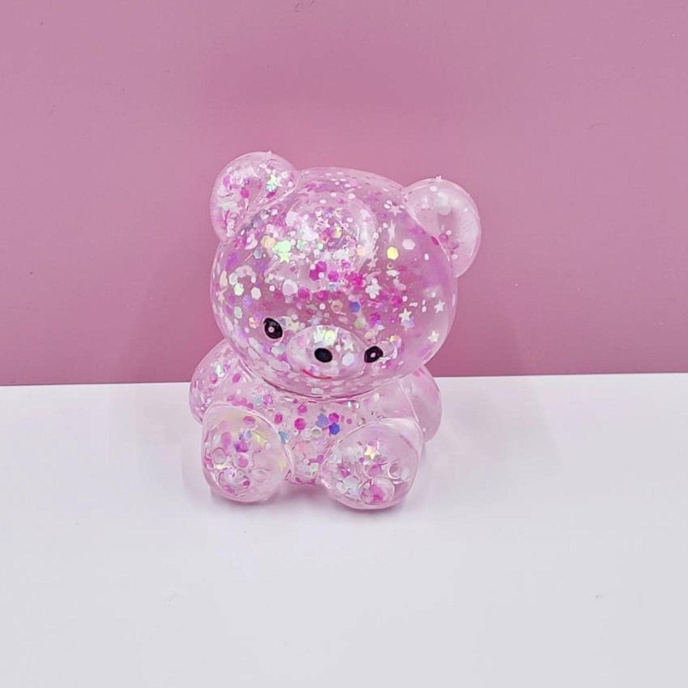 BOEBIZ Cute Little Bear Gold Powder Sequins Malt Candy Pinch Fun Slow Rebound Decompression Toy Pink