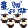 24Pcs 2026 Graduation Cupcake Toppers Glitter Congrats Grad Cap Cupcake Food Picks 2026 Graduation Cake Decorations for Class of 2026 Grad Party Supplies Blue view 1