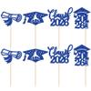 24Pcs 2026 Graduation Cupcake Toppers Glitter Congrats Grad Cap Cupcake Food Picks 2026 Graduation Cake Decorations for Class of 2026 Grad Party Supplies Blue view 3
