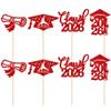 24Pcs 2026 Graduation Cupcake Toppers Red Glitter Class of 2026 Graduation Cap Diploma Cupcake Picks for Congrats Grad 2026 Grad Theme Party Cake Decorations Red view 3