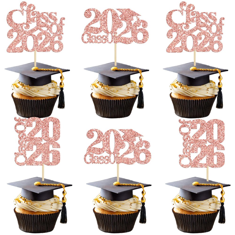 30 Pack 2026 Graduation Cap Cupcake Toppers Class of 2026 Cupcake Picks University Graduation Cake Decorations for 2026 Graduation Theme Party Supplies Rose Gold