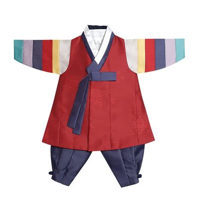 OUJIN I Mutil Colored Sleeves Boy Hanbok for 100days~10y/o 3 Colors Korean Traditional Dress Baby Boy Kids Hanbok (as1, Age, 3_Years, Red)