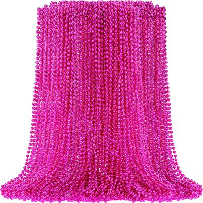 Batiyeer 200 Pcs 31.5" Valentines Day Pink Beaded Necklace Breast Cancer Awareness Necklaces Bulk Mardi Gras Beaded Costume Necklace for Festival Party Favors