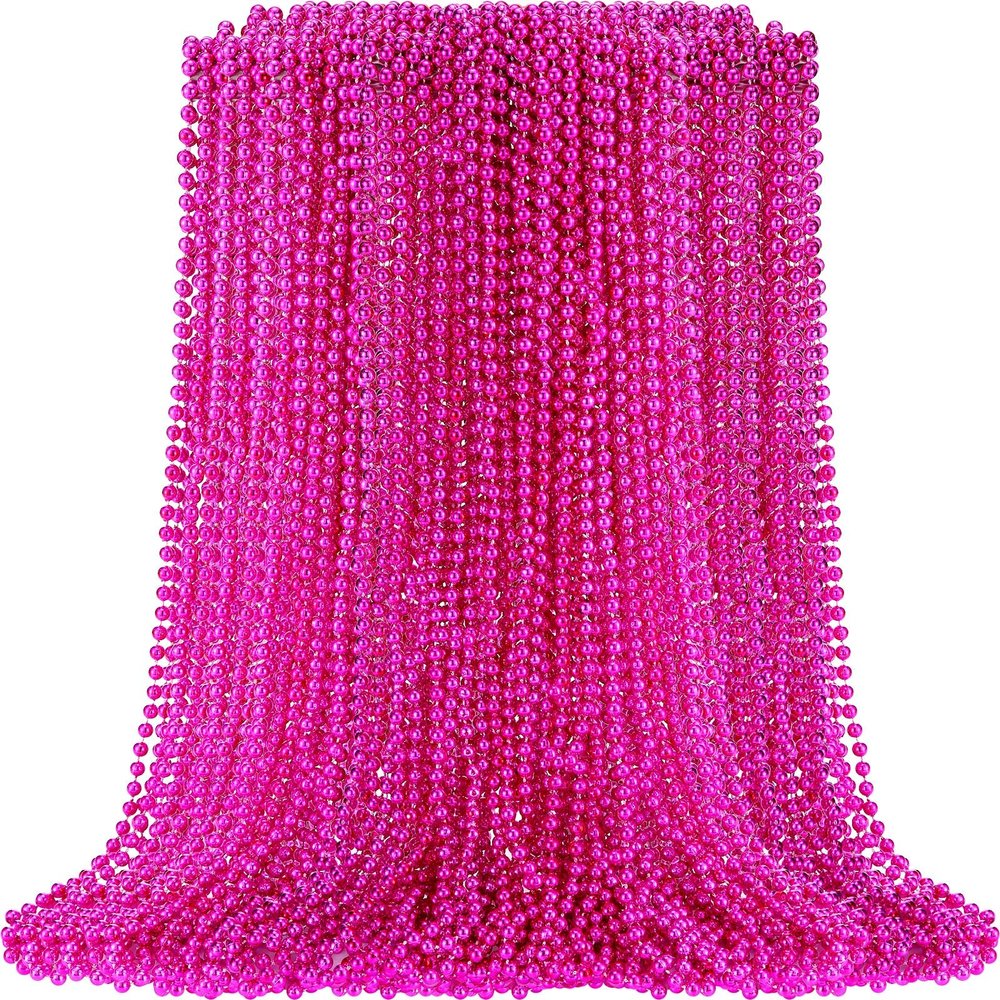 Batiyeer 200 Pcs 31.5" Valentines Day Pink Beaded Necklace Breast Cancer Awareness Necklaces Bulk Mardi Gras Beaded Costume Necklace for Festival Party Favors