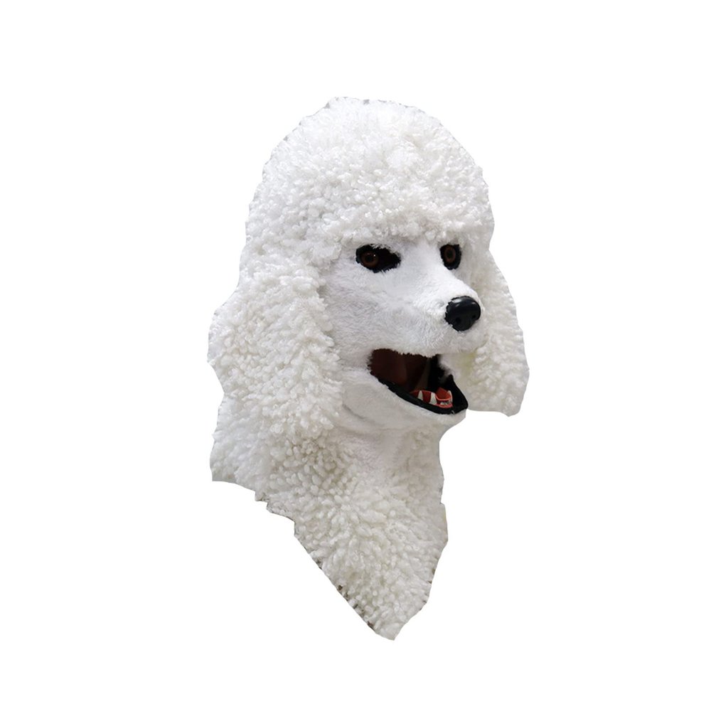 Yesness Realistic Furry Animal Mask,Plush Dog Mask with Moving Jaw,Mouth Moveable Dog Mask for Halloween Party Costume (Poodle)