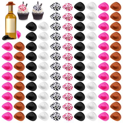 XIPEGPA 120PCS Plastic Mini Western Cowboy Cowgirl Hats Cute Miniature Hat West Party Crafts for Cowboy Cowgirl Party Supplies