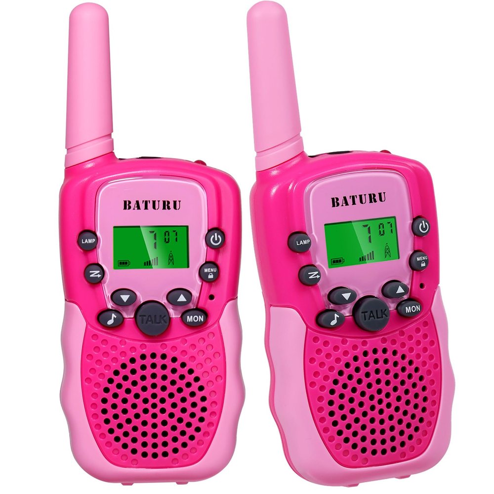 BATURU Kids Walkie Talkies, 2-Pack Pink Gift for Girls Age 4-8, Long Range, Easy-to-Use Toys for Birthday, Outdoor Play, Camping, Pretend Adventure
