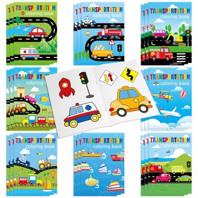 Kosiz 24 Pieces Transportation Coloring Books Traffic Theme DIY Art Drawing Book Party Favors Airplanes Vehicles and Ships Color Booklets Bulk for Birthday Party Gift Goodie Bag Filler