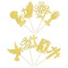 Rsstarxi 24pcs Cupcake Toppers, Gold Glitter Dove Cross Design 3 for Religious Baptism, First Communion, Baby Shower, Kids Birthday Party Cake Decorations view 3