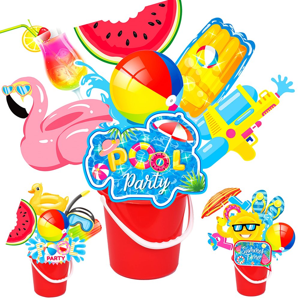 15Pcs Summer Pool Party Centerpiece Sticks Summer Pool Party Table Toppers Summer Beach Party Decorations for Summer Theme Birthday Party Baby Shower Supplies