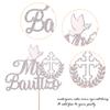 1 Pack Spanish Mi Bautizo Cake Topper Glitter Cross First Holy Communion Baptism Cake Pick Religious God Bless Baptism Cake Decoration for Baby Shower Birthday Party Supplies Silver view 3