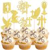 Rsstarxi 24 Pack God Bless and Cross Cupcake Toppers Dove Girl Baptism Cupcake Picks First Communion Cake Decorations for Religious God Bless Baptism Baby Shower Kids Birthday Party Supplies Gold view 1