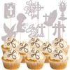Rsstarxi 24 Pack God Bless and Cross Cupcake Toppers Glitter Religious Cross God Bless Cupcake Picks for Church Boy Baptism First Communion Baby Shower Birthday Party Cake Decorations Supplies Silver view 1