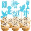 Rsstarxi 24 Pack God Bless and Cross Cupcake Toppers Dove Boy Baptism Cupcake Picks First Communion Cake Decorations for Religious God Bless Baptism Theme Baby Shower Kids Birthday Party Supplies Blue view 1