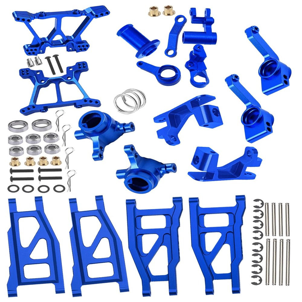 Rcarmumb RC Upgrades Part for 1/10 Slash 4x4 (VXL)/Stampede 4x4 (VXL),Alloy Front Rear Suspension Arm,Caster Block,Steering Blocks,Rear Stub Axle Carriers,Shock Tower Set Hops up,Navy Blue