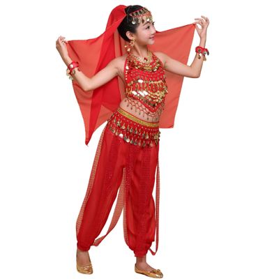 AINIFU Girs Belly Dance sarees Halloween Outfit for Kids Genie Princess Dress for Indian Dance