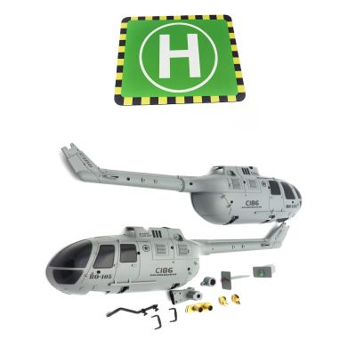 Zeyoking Original Parts for C186 BO105 RC Helicopter, Gray Body Shell Kit, Landing Pad, Replacement Components