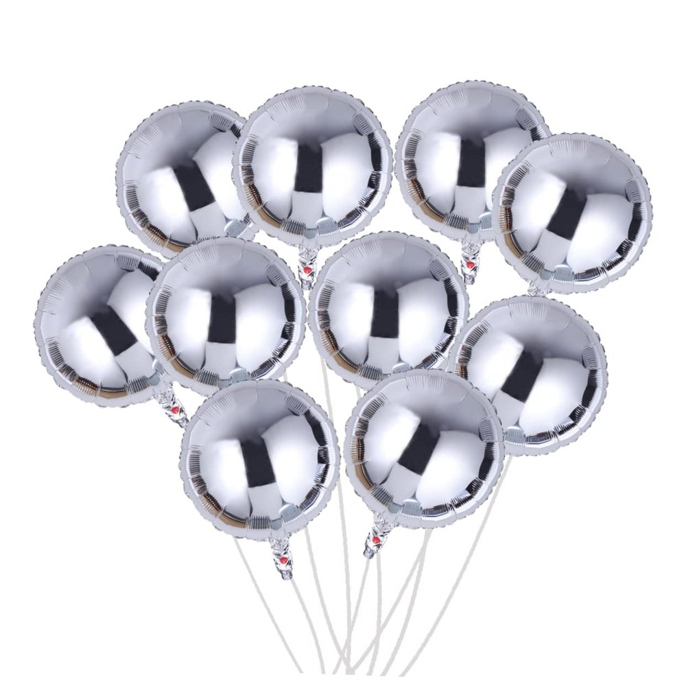 jojofuny 10pcs Silver Round Foil Balloons for Party Decoration for Valentine's Day Weddings Birthdays Anniversaries Easy to Inflate Helium Air
